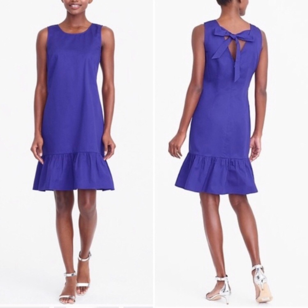 J.Crew Blue Bow Back Ruffle Flounce Shift Dress